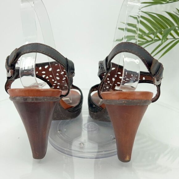 Naya Alpine Sandal Women's Size 10 M Black Leather Tooled Block Heel Slingback - Picture 6 of 16